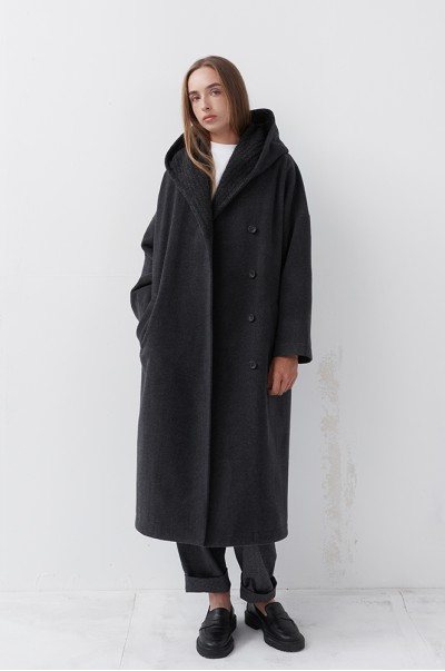 Пальто графіт з каптуром (ПТ 11/1)